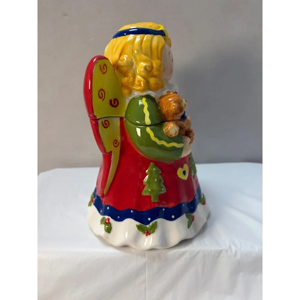 Vintage Christmas Angel Cookie Jar Ceramic Teddy Bear Lollipop Holiday Decor